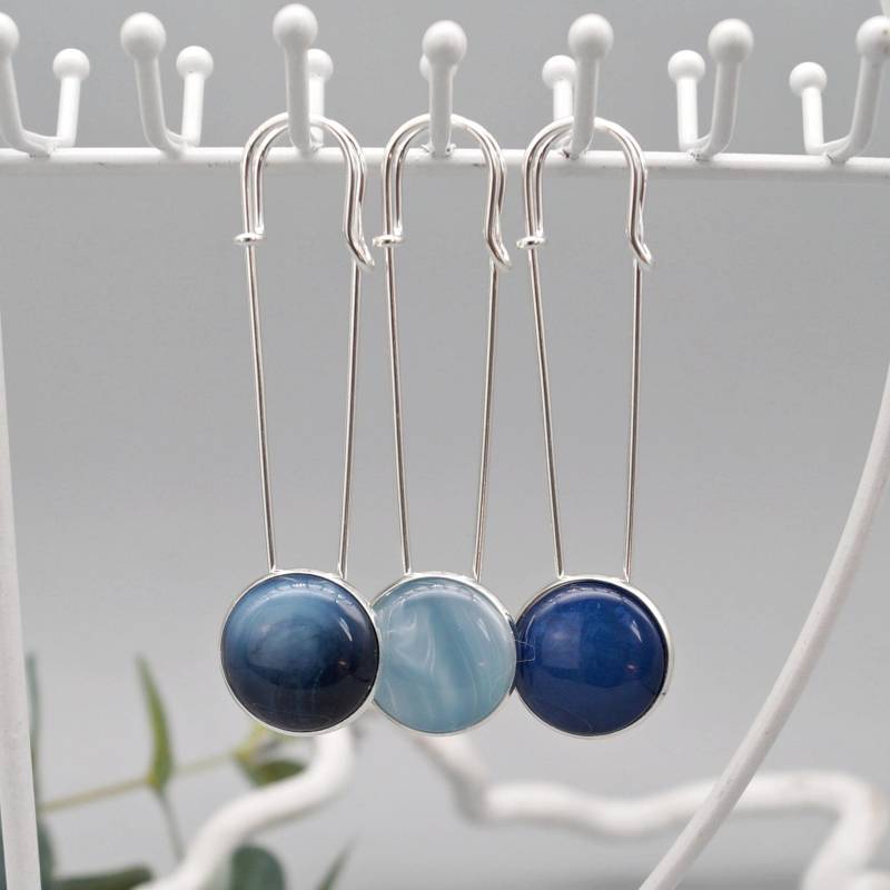 Tuchnadel Jackennadel Schalnadel Kiltnadel Schmucknadel Brosche Polaris Silber Blau Auswahl von LinalandDesign