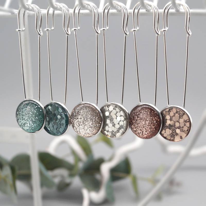 Tuchnadel Schalnadel Jackennadel Schmucknadel Brosche Kiltnadel Silber Mit Polaris Glitzer Cabochon Auswahl von LinalandDesign