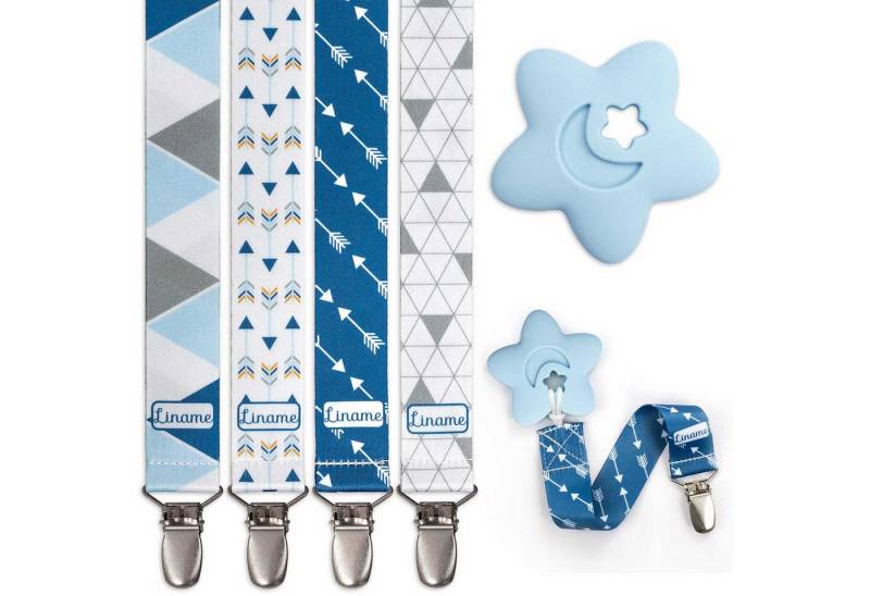 Liname Schnullerbefestigung 4er Set Schnullerkette Schnuller Halter Schnullerhalter Schnullerband, mit Metall Clip inkl. Beißspielzeug von Liname
