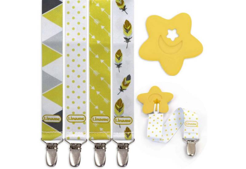Liname Schnullerbefestigung 4er Set Schnullerkette Schnuller Halter Schnullerhalter Schnullerband, mit Metall Clip inkl. Beißspielzeug von Liname