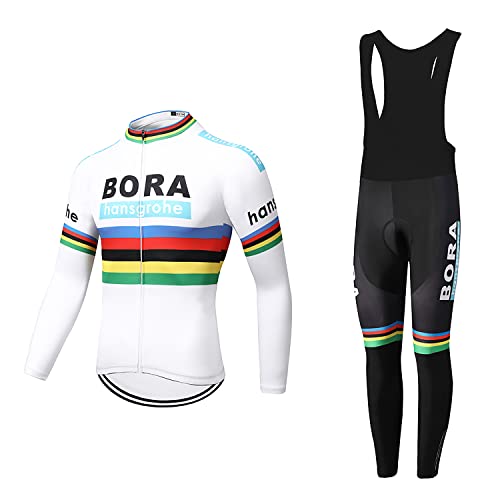 Linarun Herren Fahrradtrikot Set, Fahrradbekleidung Langarm + Trägerhose mit Sitzpolster aus Atmungsaktiv, Schnell Trockend Polyester für Radsport von Linarun