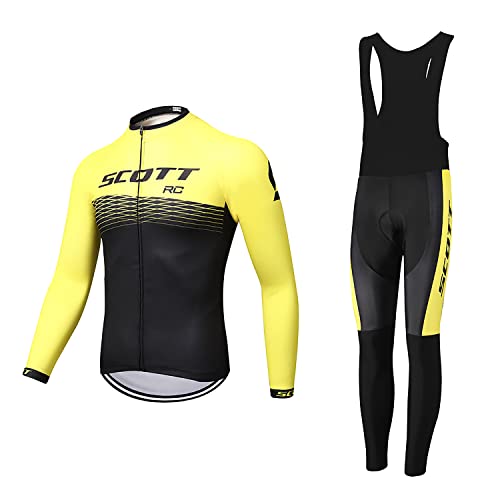 Linarun Herren Fahrradtrikot Set, Fahrradbekleidung Langarm + Trägerhose mit Sitzpolster aus Atmungsaktiv, Schnell Trockend Polyester für Radsport von Linarun