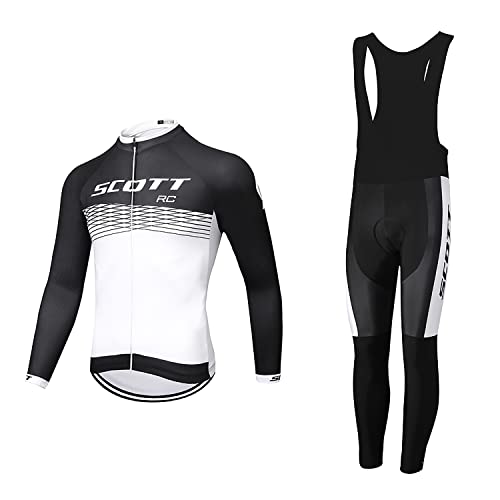 Linarun Herren Fahrradtrikot Set, Fahrradbekleidung Langarm + Trägerhose mit Sitzpolster aus Atmungsaktiv, Schnell Trockend Polyester für Radsport von Linarun