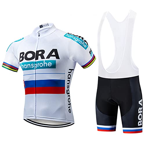 Linarun Herren Fahrradtrikot Set, Radtrikot Kurzarm + Radhose kurzärmliges Set 3D Sitzpolster für Mountainbikes mit Rutschfestem Riemen (Weiß-BORA, L) von Linarun