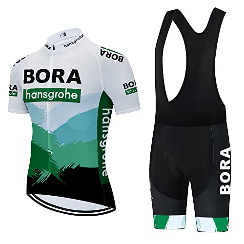 Linarun Herren Radtrikot Set, Fahrradtrikot Kurzarm + Radhose mitRutschfestem Riemen, Sommer Atmungsaktiv Kurzarm Bike Shirts BORA BlauWeiß 3XL von Linarun