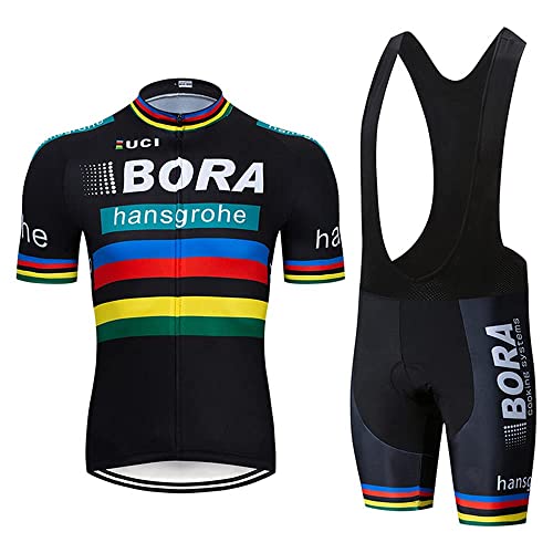 Linarun Herren Radtrikot Set Fahrradtrikot Kurzarm + Radlerhose mit 5D Sitzpolster Rennrad Trikot Fahrradbekleidung Atmungsaktiv und Schnell Trockend (Schwarz,3XL) von Linarun