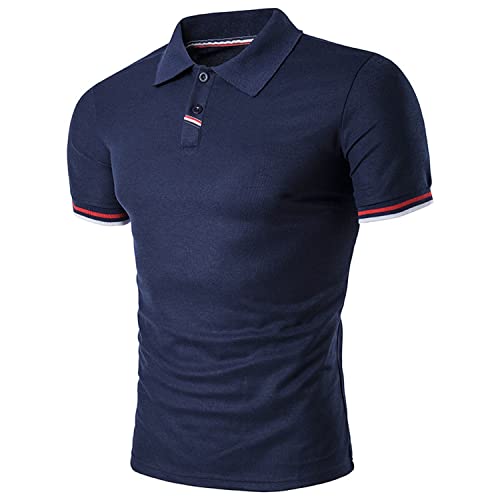 Linarun Poloshirt Herren Kurzarm Polohemd aus 100% Baumwolle Herren Regular Fit Polo mit Knopfleiste (S, Dunkelblau) von Linarun