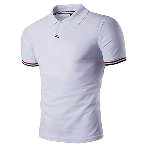 Linarun Poloshirt Herren Kurzarm Polohemd aus 100% Baumwolle Herren Regular Fit Polo mit Knopfleiste (S, Weiß) von Linarun