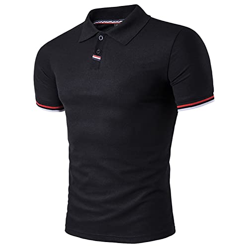 Linarun Poloshirt Herren Kurzarm Polohemd aus 100% Baumwolle Herren Regular Fit Polo mit Knopfleiste (XL, Schwarz) von Linarun