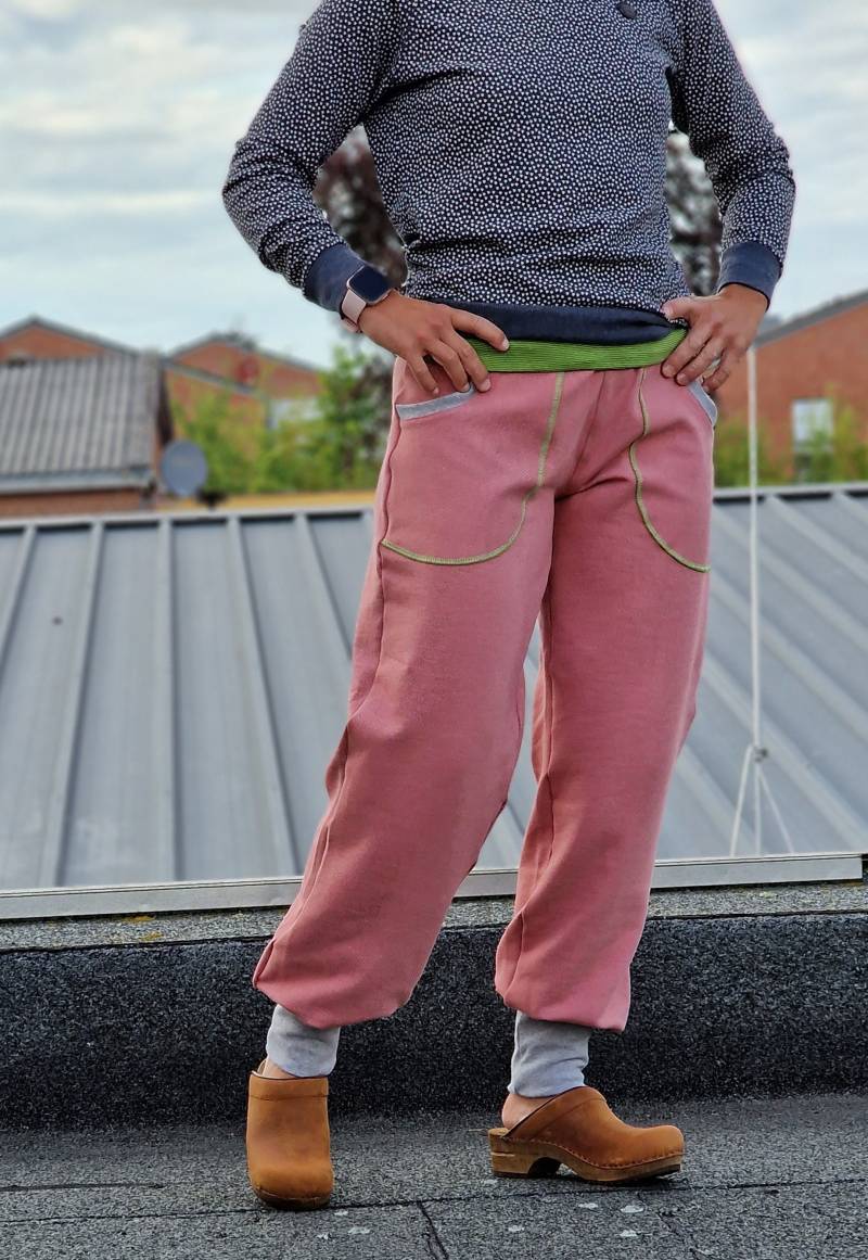 Hose Aus Weichem Jacquard Retro Damen Lang Stoff Damenhose Sportliche Für Pumphose Mit Taschen Chillhose Relaxhose Rosa von LinasTraumwerkstatt