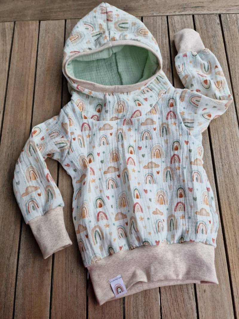 Kapuzenpullover Aus Musselin, Kapuzensweater , Hoodie Für Babys Und Kinder, Regenbogen, Weicher Pulli Kids, Pullover Babys, Musselin von LinasTraumwerkstatt