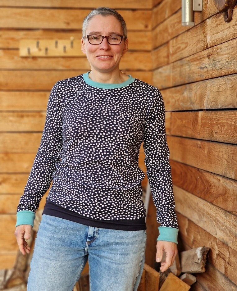 Langarmshirt Hannah Retro Punkte Dunkelblau Weiß, Maritim , Shirt Für Damen Damenshirt Mit Langem Arm Größe S - Xxl, Gepunktet von LinasTraumwerkstatt