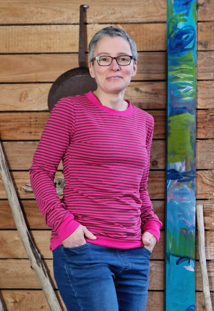 Langarmshirt Hannah Retro Streifen Pink Stripes, Maritim , Shirt Für Damen Damenshirt Mit Langem Arm Größe S - Xxl Streifenshirt von LinasTraumwerkstatt