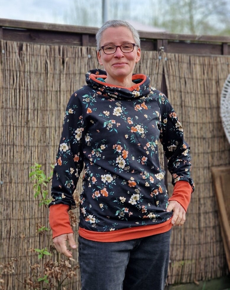 Lt Surfwear Hoodie Retro + Blumen Blau Liebe Pullover Kapuzenpullover Für Damen Sweater Sweatshirt Pulli Lässig Frühling Sommer von LinasTraumwerkstatt