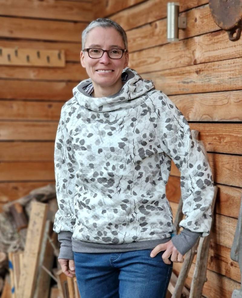 Lt Surfwear Hoodie Retro Blätter Grau Liebe Pullover Kapuzenpullover Für Damen Sweater Sweatshirt Pulli Lässig Herbst Winter von LinasTraumwerkstatt