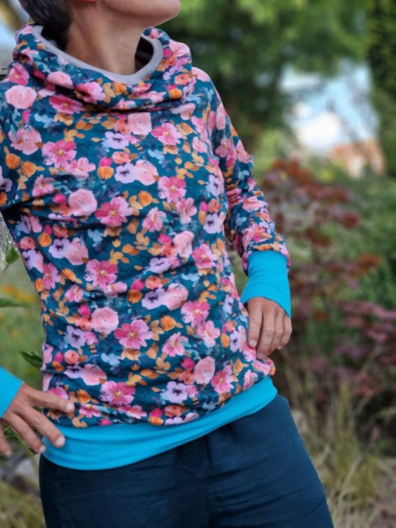 Lt Surfwear Hoodie Retro Flower Blau Blumen Liebe Pullover Kapuzenpullover Für Damen Sweater Sweatshirt Pulli Lässig von LinasTraumwerkstatt