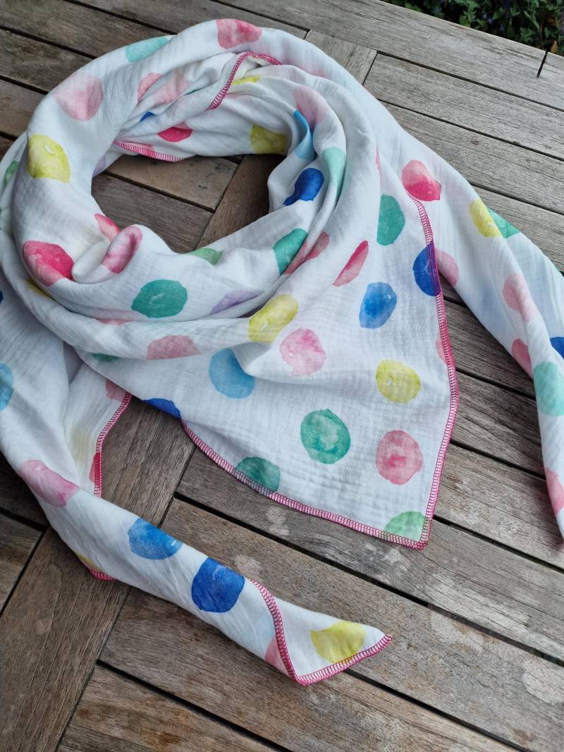 Musselintuch Xxl Tuch Damen Schal Bunte Punkte Pastell Sommer Buntes Damentuch + Aus Musselin Schaltuch Wickelschal Größe Wählbar von LinasTraumwerkstatt