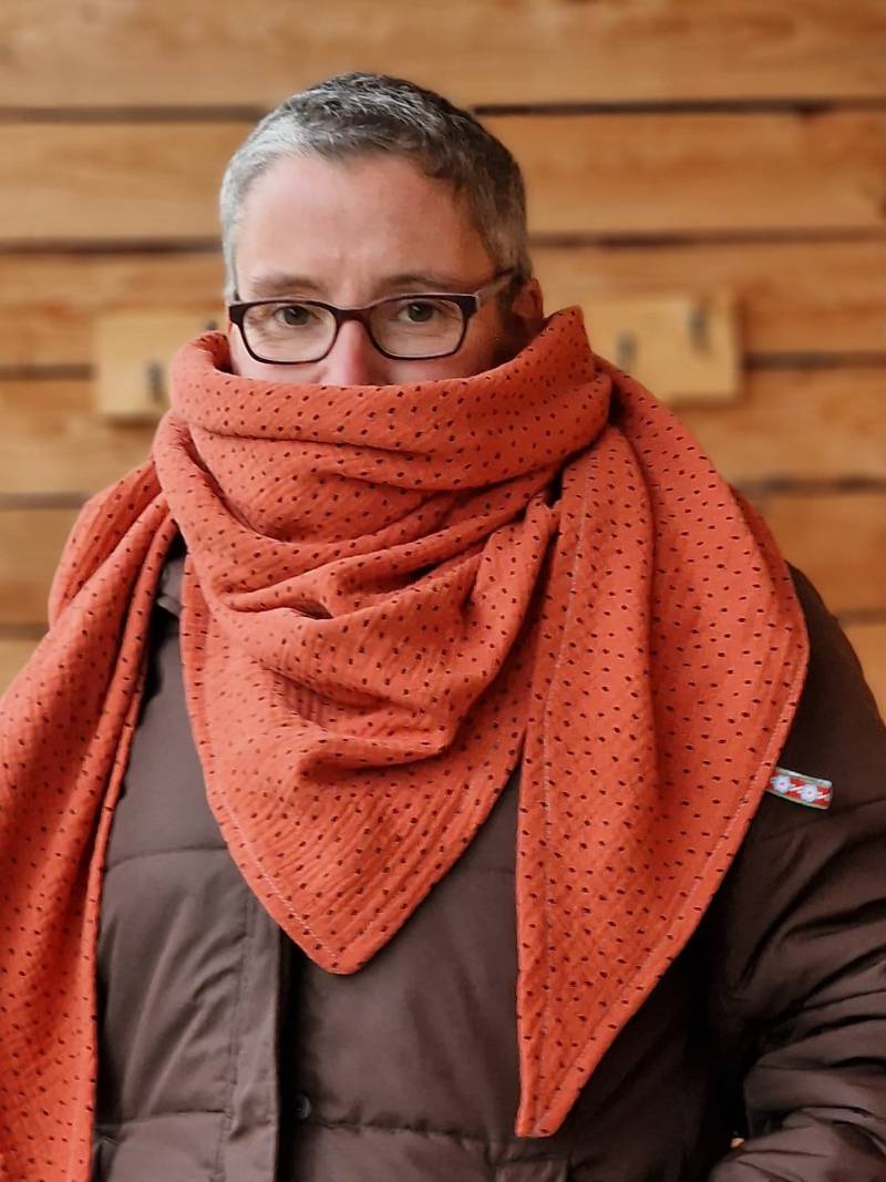 Musselintuch Xxl Tuch Damen Schal Punkte Rost Damenschal Aus Musselin, Dreieckstuch Für Damen, Accessoires, Herbst, Winterschal Kuschel von LinasTraumwerkstatt