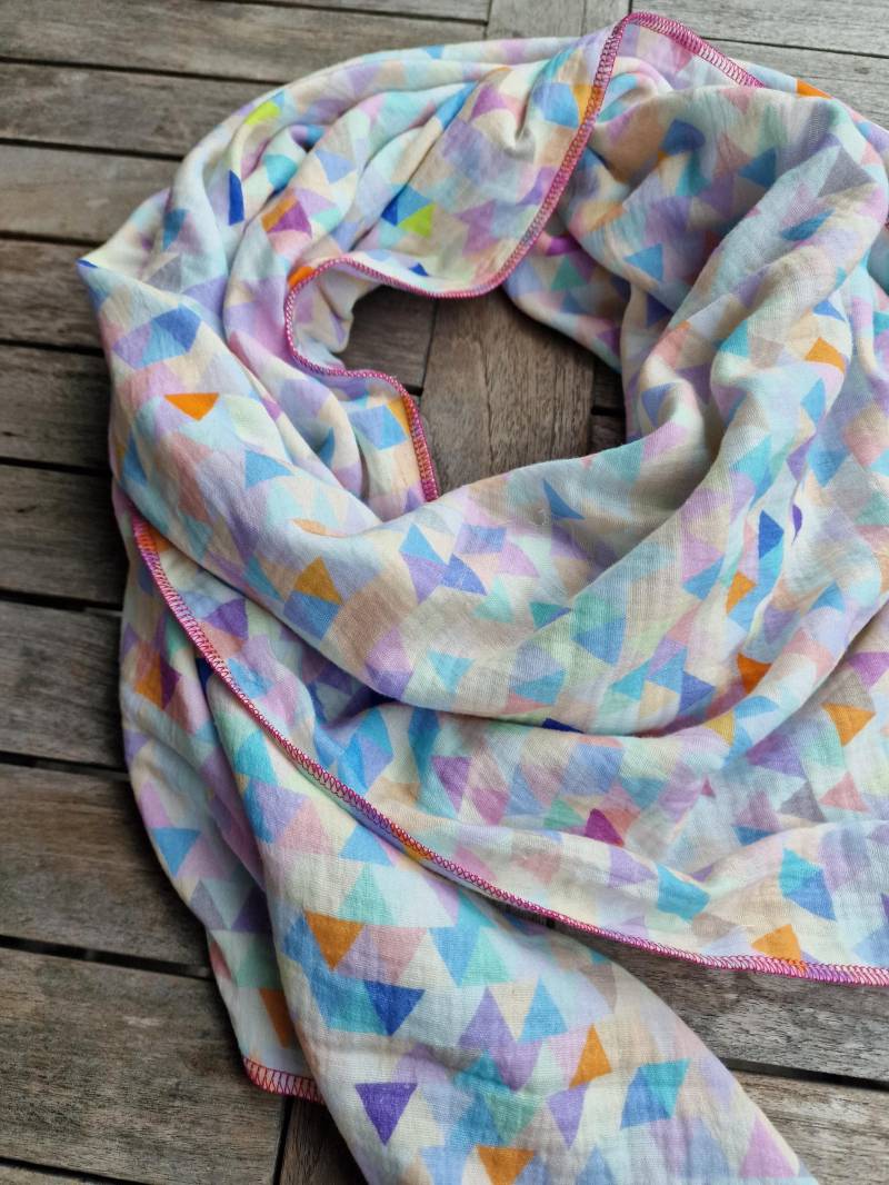 Musselintuch Xxl Tuch Damen Schal Regenbogen Rauten Sommer Buntes Damentuch + Aus Musselin Schaltuch Wickelschal Größe Wählbar von LinasTraumwerkstatt