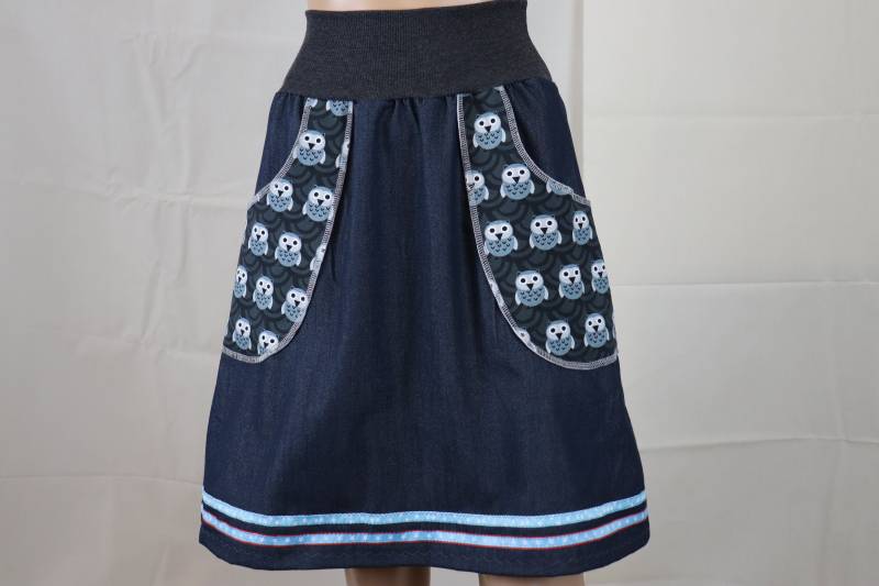 Rock Hüftrock Retro New Collection No 8 Jeansrock Für Damen Damenrock Strech Jeans Bequemer Eule Owl von LinasTraumwerkstatt