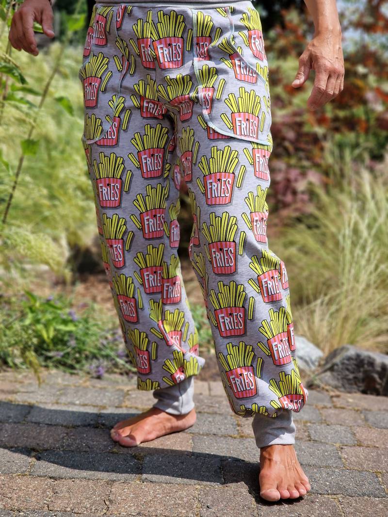 Sweat Hose Coole Freche Fritte Damen Lang Mit Witzigem Motiv Damenhose Sportliche Für Pumphose Taschen Grau Chillhose Cool von LinasTraumwerkstatt