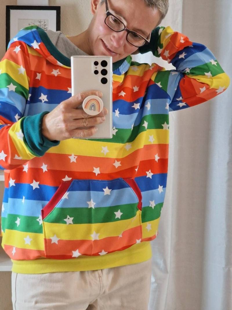 Sweathoodie Regenbogen Hoodie Retro >Kapuzenpullover Pullover Kapuzenpullover Für Damen Kuschelig Sweatshirt Kapuze Oversized Soft von LinasTraumwerkstatt