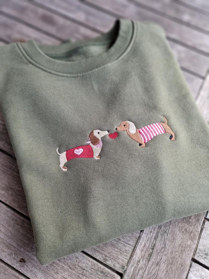 Sweatshirt Oversized Pulli Stella Dackel Shirt Für Damen Damenshirt Mit Langem Arm Motiv , Boho, Damenpullover Sweater Khaki von LinasTraumwerkstatt