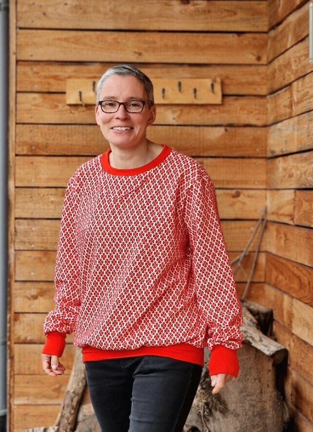 Sweatshirt Oversized Pulli Stella Glücksklee , Shirt Für Damen Damenshirt Mit Langem Arm Gepunktet Boho, Damenpullover Sweater Rot von LinasTraumwerkstatt