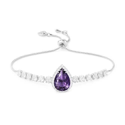 Linawe Amethyst Lila Armband Damen, Silber Armbänder Tennisarmband Schmuck Jewelry, Fossil Edelstein Diamant Kristall Armkette Damen, Glitzer Handkette Bracelet Modeschmuck von Linawe
