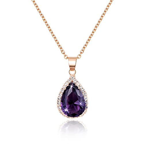 Linawe Amethyst Lila Kette Halskette Damen, Anhänger Halsketten Diamant Geburtsstein Kristall Kettenanhänger, Damenkette Charm Kette Rosegold Damen, Schmucksets Jewelry von Linawe