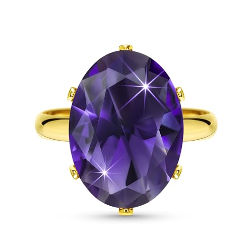 Linawe Amethyst Lila Moissanite Diamant Ringe Frauen, Gold Schmuck Jewelry Ring Verstellbar, Goldring Grosse Groessen Fingerring Damen, Ring Vergoldet Statement Goldene Ringe von Linawe