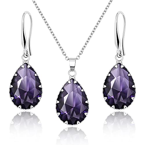 Linawe Amethyst Schmucksets für Damen, Ohrringe Silber Set, Damenohrringe Ohrringe Hängend, Lila Anhänger Kette Halskette Brautschmuck Modeschmuck Jewelry Set von Linawe