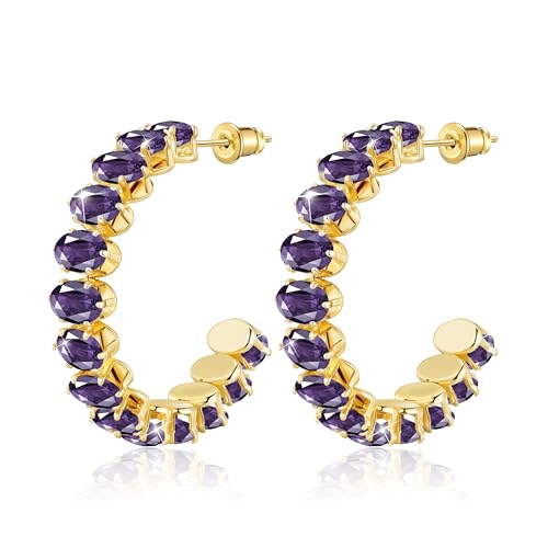Linawe Amethyst Violett Ohrringe Gold Hängend Schmuck, Creolen Gold Groß Ohringe Edelstahl Damen, Ohrhänger Goldene Modeschmuck Hängende Ohrringe von Linawe