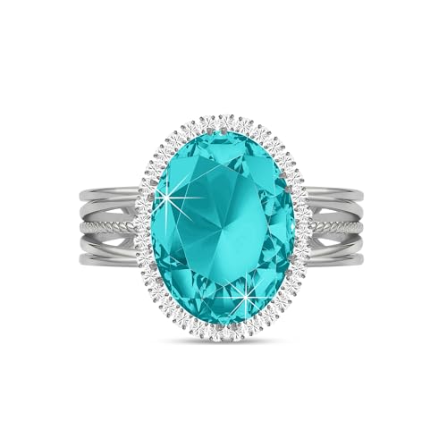 Linawe Aquamarin Blau Ring Verstellbar, Ringe Damen Silber Schmuck, Moissanite Damenring Modeschmuck Jewelry, Diamant Silberring mit Stein, Statement Fingerring Weißgold von Linawe