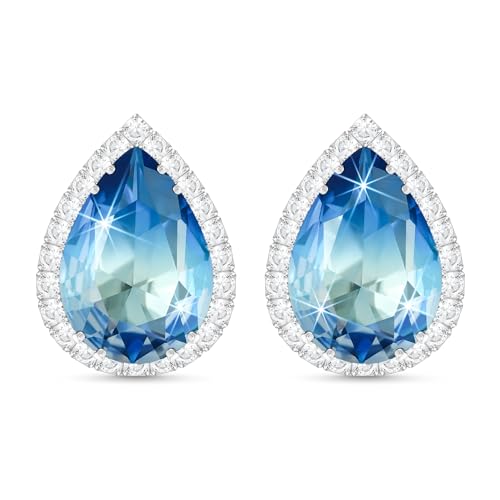 Linawe Aquamarin Blaue Ohrringe, Ohrhänger Silber, Ohrstecker Damen, Schmuck Set, Blauer Stein Diamanten Ohrringe von Linawe