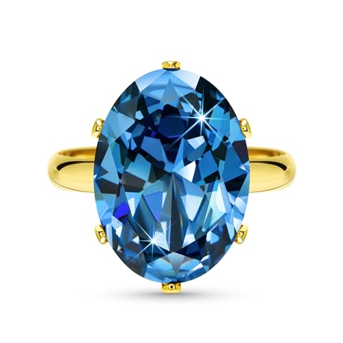 Linawe Aquamarin Ring Blauer Stein, Ringe Frauen Ring Verstellbar Gold Schmuck, Goldring Grosse Groessen Moissanite Diamant Fingerring Damen, Ring Vergoldet Damenringe von Linawe