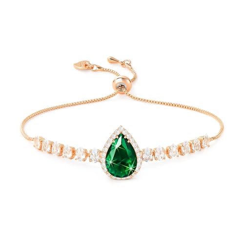 Linawe Armband Damen Tennisarmband Rosegold Armbänder Smaragd Grün Schmuck Jewelry, Edelstein Diamant Kristall Armband Set, Damenarmband Armkette Handkette, Charm Bracelet Jewelry von Linawe