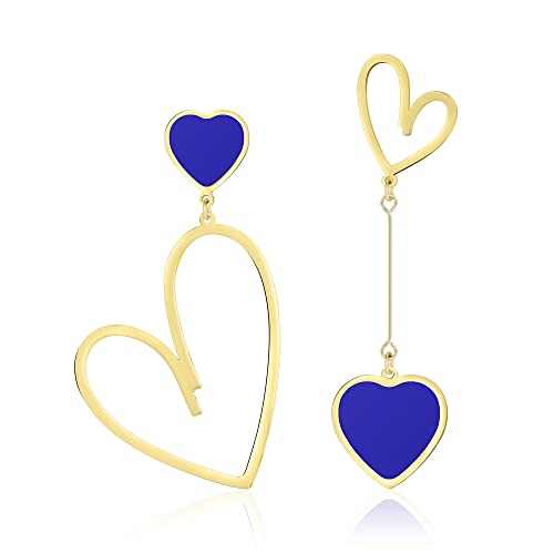 Linawe Blaue Herz Ohrringe, Ohrringe Gold Hängend, Goldene Ohrringe Damen, Edelstahl Schmuck Hängeohrringe Ohrhänger, Grosse Damenohrringe Lover Ohringe von Linawe