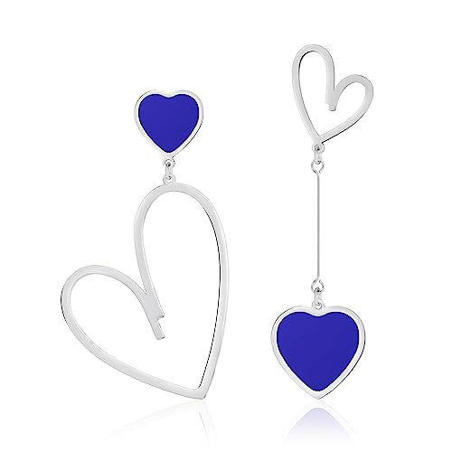 Linawe Blaue Herz Hängeohrringe, Silber Hängend, Schmuck Ohrstecker Damenohrringe, Edelstahl Ohrringe, Grosse Lover von Linawe