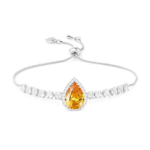 Linawe Citrin Armband Silber Tennisarmband, Gelb Fossil Edelstein Diamant Armbänder Schmuck Damen, Damenarmband Armkette Armband Bracelet, Glitzer Silberarmband Handkette Jewelry von Linawe