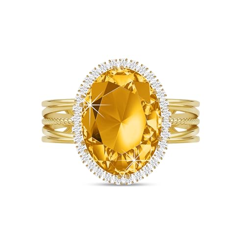 Linawe Citrin Gelb Ringe Frauen, Gold Ringe Jewelry Moissanite Modeschmuck Damenring mit Stein, Goldring Goldene Ring Verstellbar Fingerring, Statement Diamant Ring Vergoldet von Linawe
