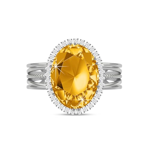 Linawe Citrin Gelb Ringe Silber Jewelry, Moissanite Damenring Modeschmuck Ring mit Stein, Damenring Verstellbar Silberring Schmuck, Statement Fingerring Frauen, Diamant Ring Damen von Linawe