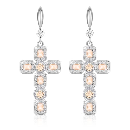 Linawe Citrin Gelbe Kreuz Ohrringe Hängend Silber, Ohrhänger Silber Damenohrringe Schmuck, Kristall Ohringe Strasssteine Modeschmuck Geburtsstein Moissanite Tropfen Ohrringe Set von Linawe