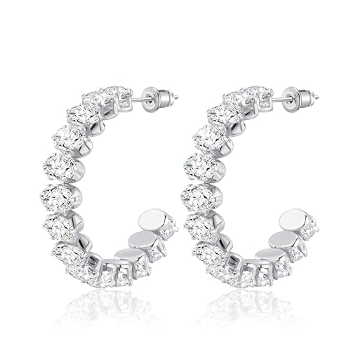 Linawe Creolen Ohrringe Silber Jewelry, Statement Ohringe Edelstahl Damen, Creolen Groß Ohrhänger Damen Schmuck, Modeschmuck Hängende Ohrringe von Linawe