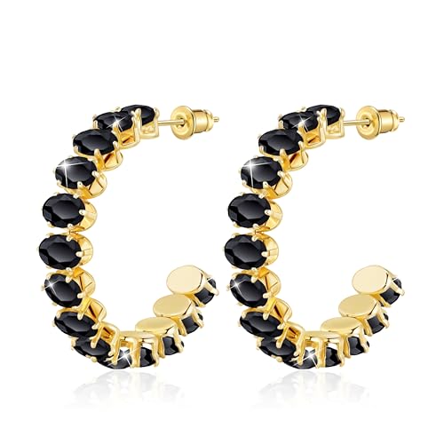 Linawe Creolen Schwarz Damen, Fossil Ohrringe Gold Hängend Schmuck, Statement Ohringe Edelstahl Damen, Goldene Ohrringe Groß Ohrhänger Modeschmuck von Linawe