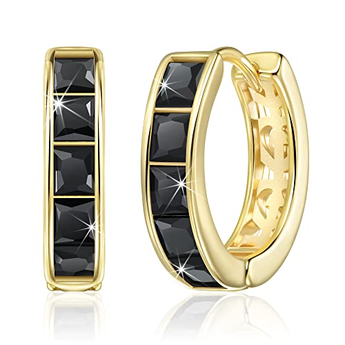 Linawe Creolen Schwarz Damen Ohrringe Gold, Kleine Creolen Gold Vergoldet Ohrhänger Schmuck Jewelry Damen, Helix Piercings Piercing Ohrstecker, Conch Ring Ohringe Hypoallergene von Linawe