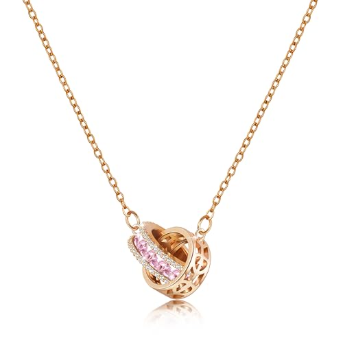 Linawe Edelstahl Kette Damen Edelstein Anhänger Halsketten für Frauen, Rosa Schmuck Rosegold Kettenanhänger Necklace, Geburtsstein Kristall Modeschmuck Kette Kupfer Damenschmuck Linawe Edelstahl Kette Damen Edelstein Anhänger Halsketten für Frauen, Rosa Schmuck Rosegold Kettenanhänger Necklace, Geburtsstein Kristall Modeschmuck Kette Kupfer Damenschmuck von Linawe