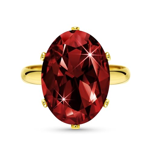 Linawe Gold Ringe Frauen, Rot Granat Ring Verstellbar, Ring Vergoldet Schmuck Ringe Jewelry, Grosse Groessen Moissanite Diamant Fingerring Damen, Goldene Damenringe Modeschmuck von Linawe
