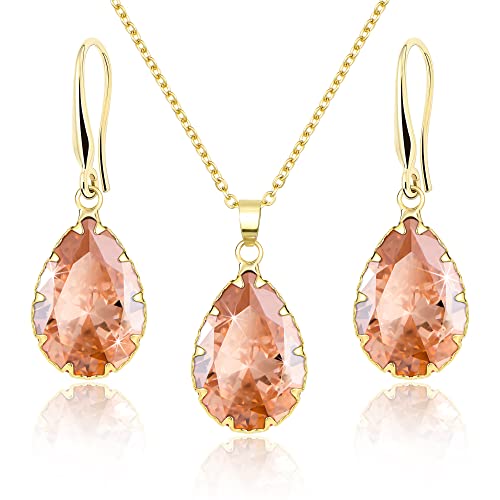 Linawe Gold Schmuck Set Schmucksets Damen, Ohrringe Hängend Kette Halskette Anhänger, Gelb Damenohrringe Ohrringe Set, Hochzeiten Brautschmuck von Linawe