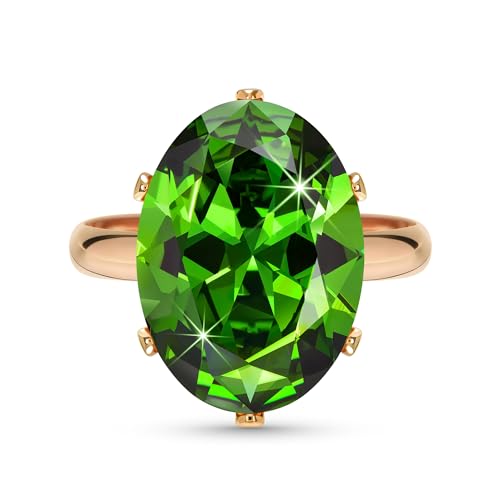 Linawe Grün Smaragd Ringe Frauen, Rosegold Schmuck Ring Jewelry, Fingerring Damen Damenringe Verstellbar, Moissanite Diamant Grünem Stein Ring Modeschmuck von Linawe